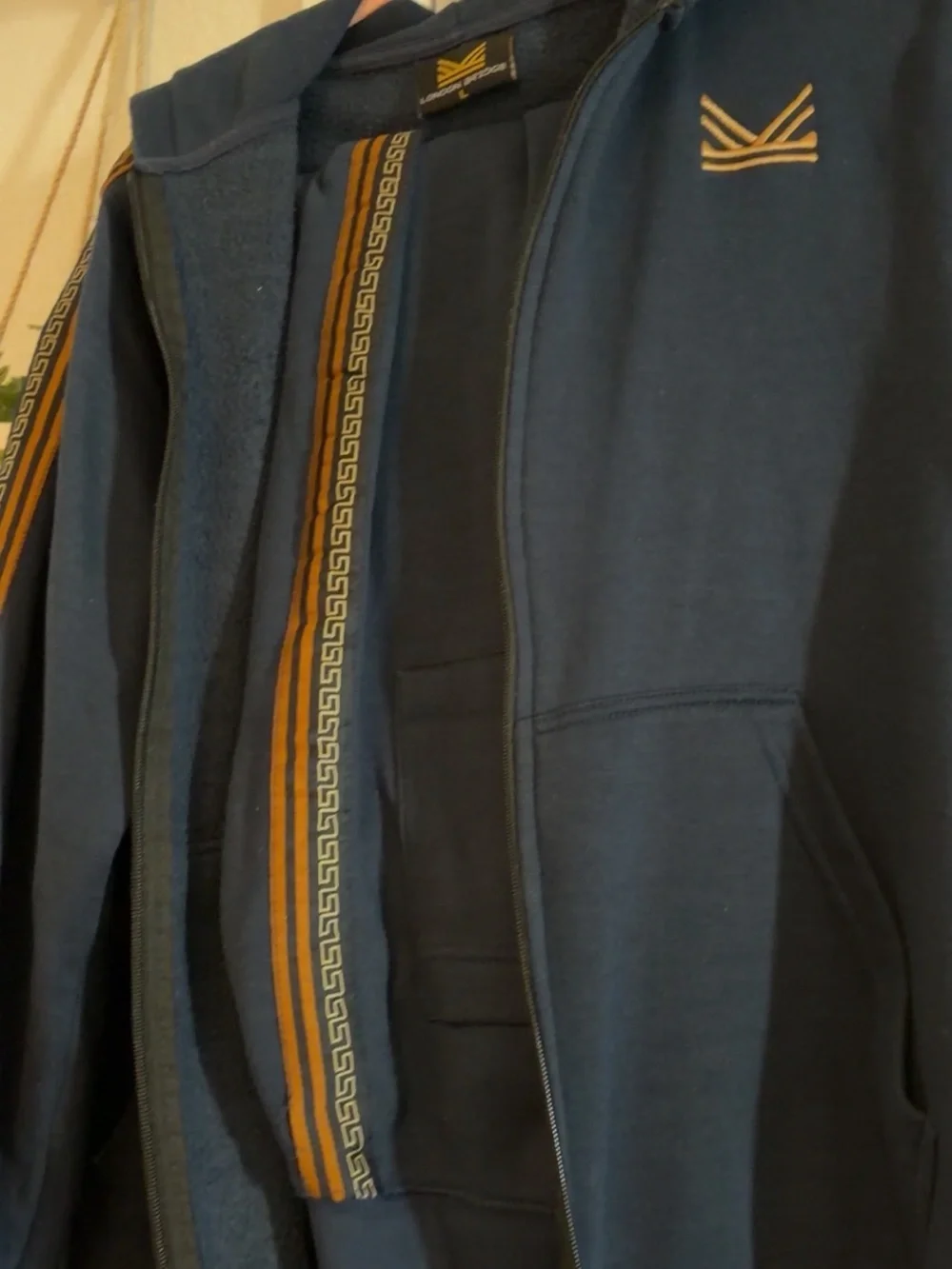 Navy Zip-Up Hoodie with Embroidered Gold Logo